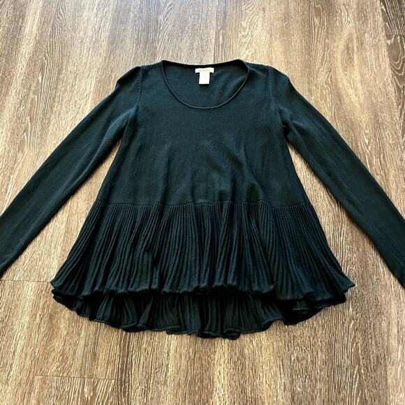 Max Studio Forest Green Peplum Knit Sweater Sz Medium Long Sleeve Flowy Top GUC - Picture 2 of 8